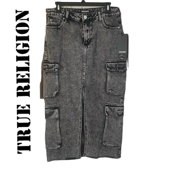 True Religion Dresses & Skirts - True Religion Skirt Charcoal Vintage Cargo Midi Front Slit Utility